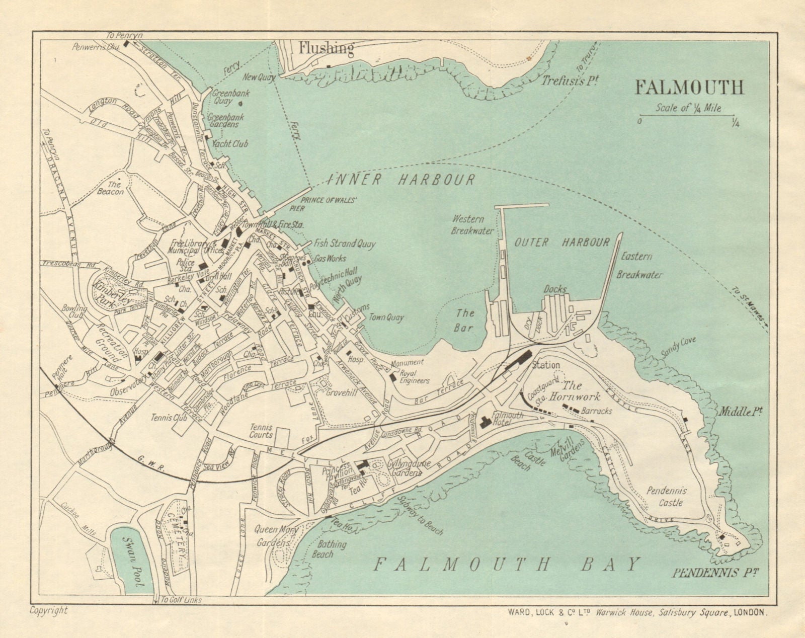 FALMOUTH vintage town/city plan. Cornwall. WARD LOCK 1926 old vintage map